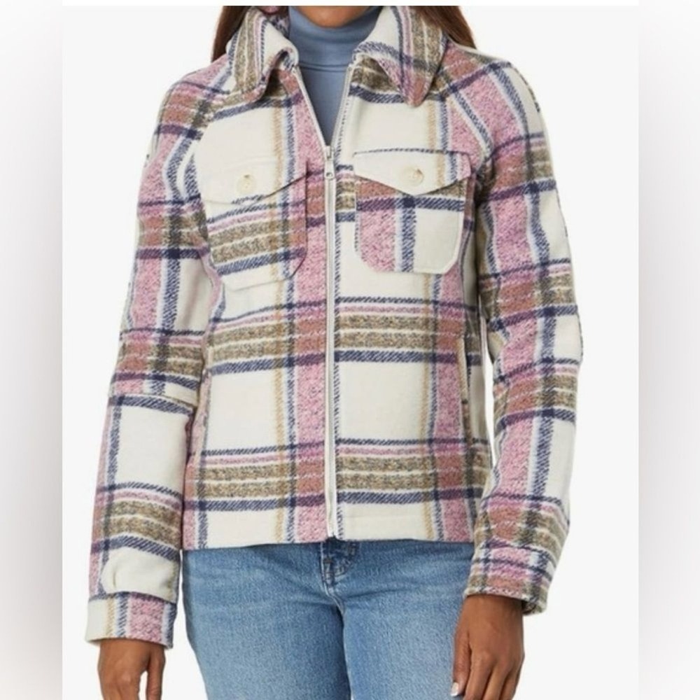 Preppy Streetwear Granola‎ Utility Pink Plaid Full Zip Jacket Shacket Outerwear